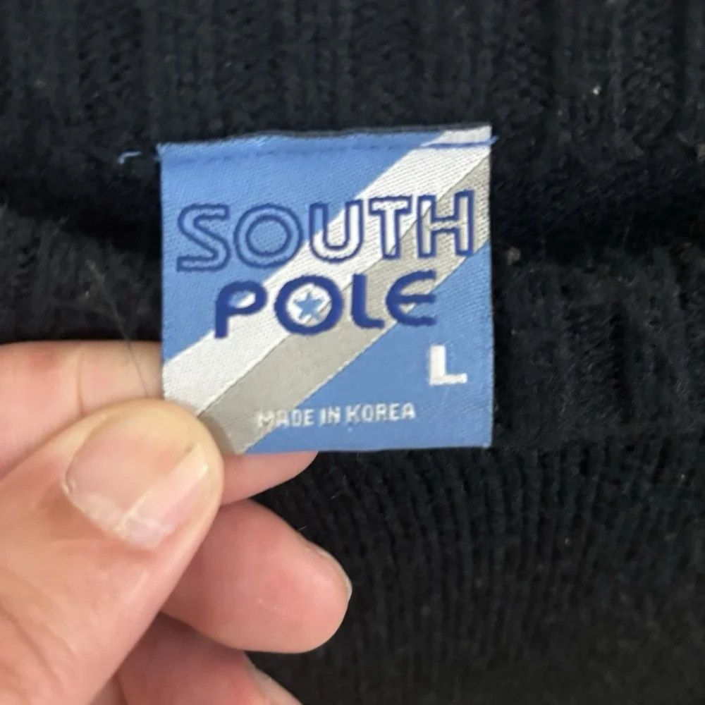 Vintage Southpole Sweater Mens Large Crewneck Pullover Black White Patch 90s Y2K